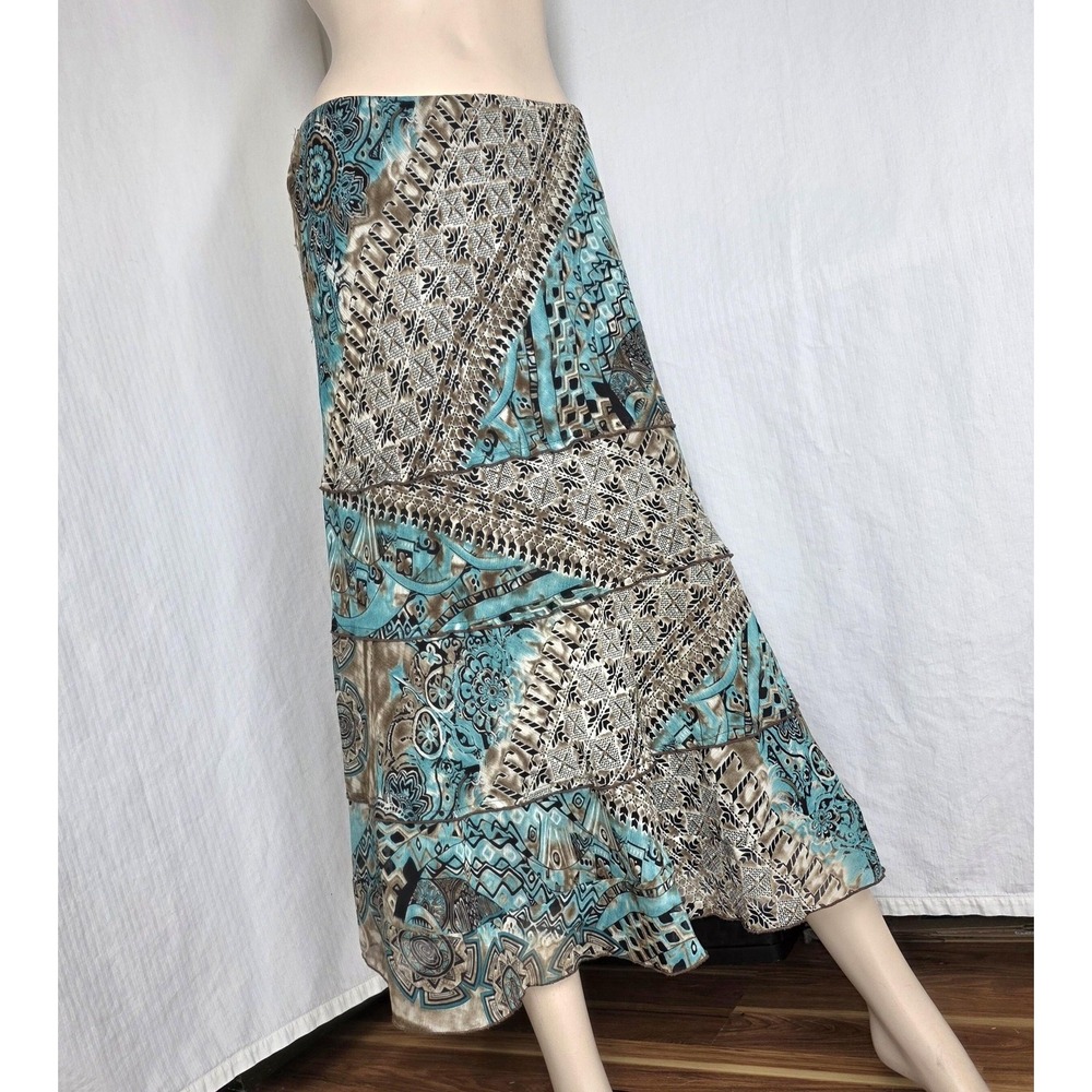 Vtg Y2k Dressbarn Maxi Skirt Womens XL Blue Brown Paisley Tiered Boho Made USA